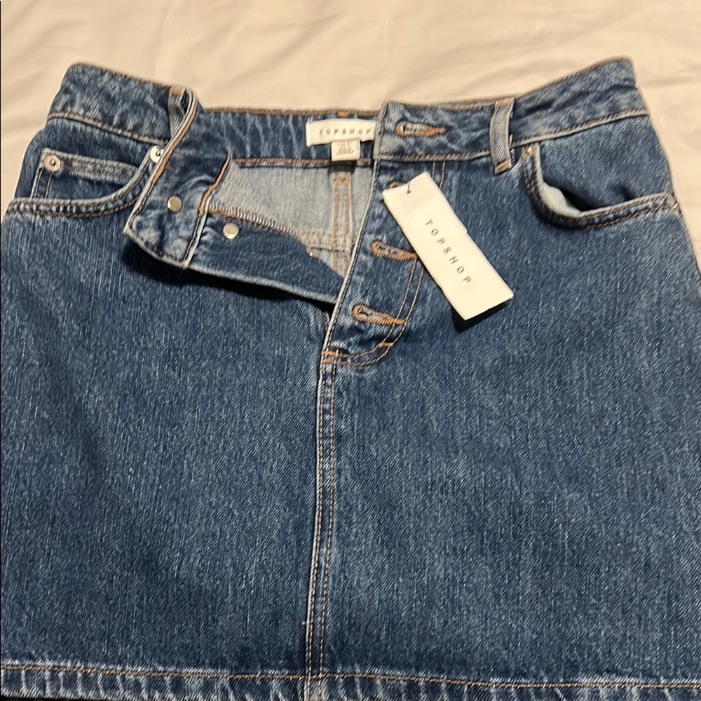 Topshop Indigo Denim Skirt with Button Accents